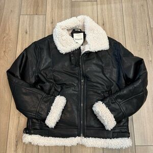 HouseofCb madden black vegan shearling aviator jacket